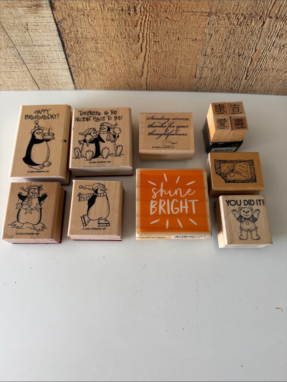 Assorted Wooden Rubber Stamps Lot of 12